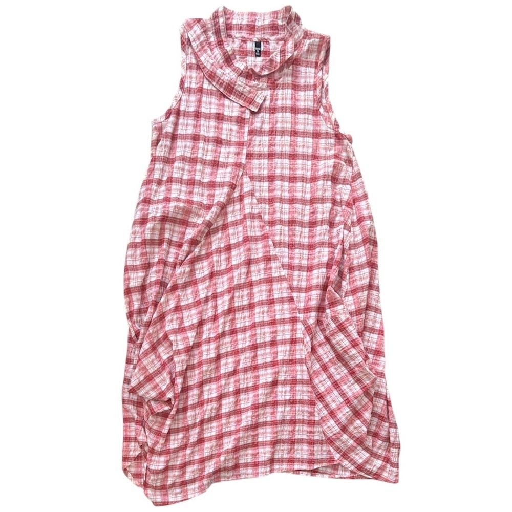 Dress To Kill Red White Plaid Lagenlook Cotton Bubble Dress One Size USA Made